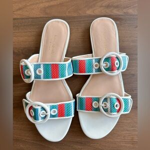 Kate Spade Slide Sandals Womens Marine striped raffia size 8B NWOB